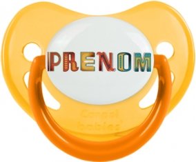 Tétine Prénom ou texte personnalisée alphabet style-29 :Jaune phosphorescente embout physiologique 0/6 mois