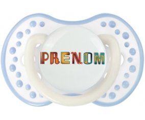 Tétine Prénom ou texte personnalisée alphabet style-29 :Blanc-cyan classique Tétine embout Lovi Dynamic 0/6 mois