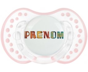 Tétine Prénom ou texte personnalisée alphabet style-29 :Retro-blanc-rose-tendre classique Tétine embout Lovi Dynamic 0/6 mois