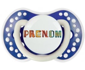 Tétine Prénom ou texte personnalisée alphabet style-29 :Bleu-marine phosphorescente Tétine embout Lovi Dynamic 0/6 mois