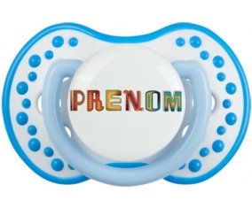 Tétine Prénom ou texte personnalisée alphabet style-29 :Blanc-bleu phosphorescente Tétine embout Lovi Dynamic 0/6 mois
