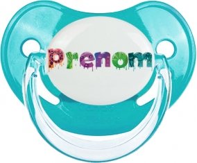 Tétine Prénom ou texte personnalisée alphabet style-30 :Bleue classique embout physiologique 0/6 mois