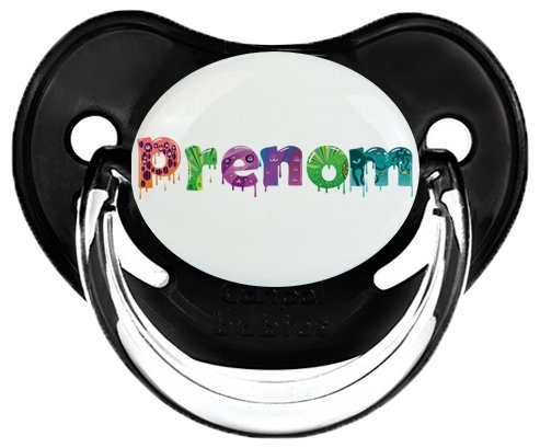Tétine Prénom ou texte personnalisée alphabet style-30 :Noir classique embout physiologique 0/6 mois