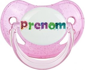 Tétine Prénom ou texte personnalisée alphabet style-30 :Rose à paillette embout physiologique 0/6 mois