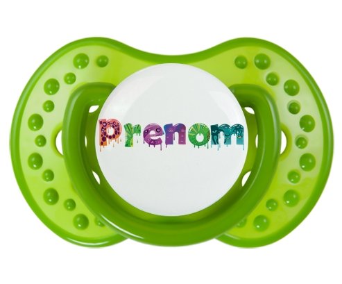 Tétine Prénom ou texte personnalisée alphabet style-30 :Vert classique Tétine embout Lovi Dynamic 0/6 mois