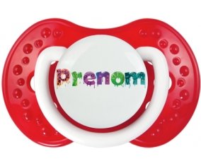 Tétine Prénom ou texte personnalisée alphabet style-30 :Blanc-rouge classique Tétine embout Lovi Dynamic 0/6 mois