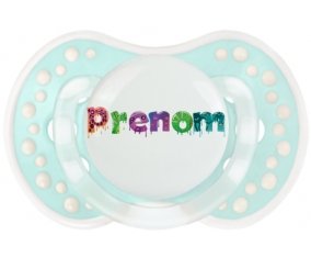 Tétine Prénom ou texte personnalisée alphabet style-30 :Retro-turquoise-lagon classique Tétine embout Lovi Dynamic 0/6 mois
