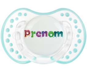 Tétine Prénom ou texte personnalisée alphabet style-30 :Retro-blanc-lagon classique Tétine embout Lovi Dynamic 0/6 mois