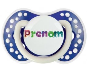 Tétine Prénom ou texte personnalisée alphabet style-30 :Bleu-marine phosphorescente Tétine embout Lovi Dynamic 0/6 mois