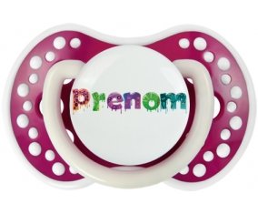 Tétine Prénom ou texte personnalisée alphabet style-30 :Fuchsia phosphorescente Tétine embout Lovi Dynamic 0/6 mois
