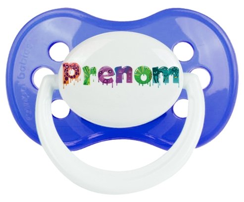 Tétine Prénom ou texte personnalisée alphabet style-30 :Bleu classique Tétine embout anatomique 0/6 mois