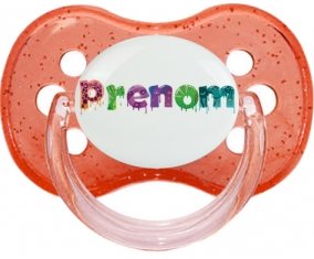 Tétine Prénom ou texte personnalisée alphabet style-30 :Rouge à paillette Tétine embout cerise 0/6 mois