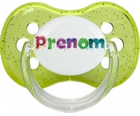 Tétine Prénom ou texte personnalisée alphabet style-30 :Vert à paillette Tétine embout cerise 0/6 mois