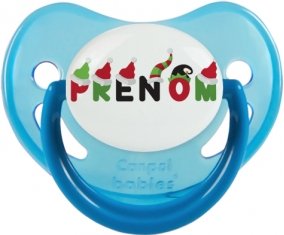 Tétine Prénom ou texte personnalisée alphabet style-31 :Bleue phosphorescente embout physiologique 0/6 mois