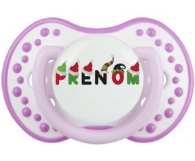 Tétine Prénom ou texte personnalisée alphabet style-31 :Blanc-mauve classique Tétine embout Lovi Dynamic 0/6 mois