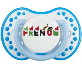 Tétine Prénom ou texte personnalisée alphabet style-31 :Blanc-bleu phosphorescente Tétine embout Lovi Dynamic 0/6 mois