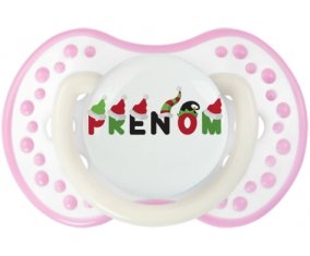 Tétine Prénom ou texte personnalisée alphabet style-31 :Blanc-rose phosphorescente Tétine embout Lovi Dynamic 0/6 mois