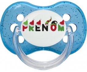 Tétine Prénom ou texte personnalisée alphabet style-31 :Bleu à paillette Tétine embout cerise 0/6 mois