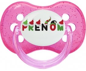 Tétine Prénom ou texte personnalisée alphabet style-31 :Rose à paillette Tétine embout cerise 0/6 mois