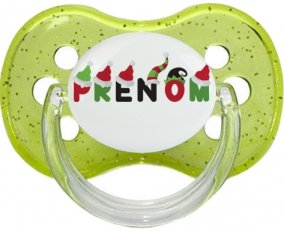 Tétine Prénom ou texte personnalisée alphabet style-31 :Vert à paillette Tétine embout cerise 0/6 mois