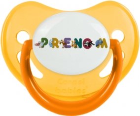 Tétine Prénom ou texte personnalisée alphabet style-32 :Jaune phosphorescente embout physiologique 0/6 mois