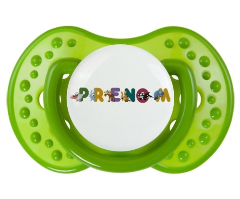 Tétine Prénom ou texte personnalisée alphabet style-32 :Vert classique Tétine embout Lovi Dynamic 0/6 mois