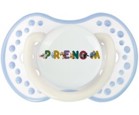 Tétine Prénom ou texte personnalisée alphabet style-32 :Blanc-cyan classique Tétine embout Lovi Dynamic 0/6 mois