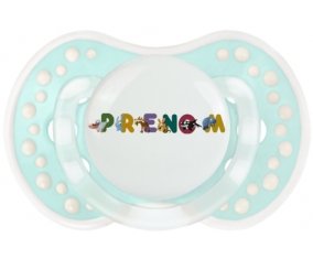 Tétine Prénom ou texte personnalisée alphabet style-32 :Retro-turquoise-lagon classique Tétine embout Lovi Dynamic 0/6 mois