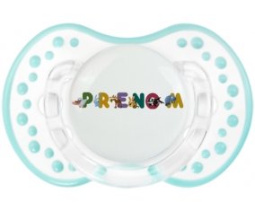 Tétine Prénom ou texte personnalisée alphabet style-32 :Retro-blanc-lagon classique Tétine embout Lovi Dynamic 0/6 mois