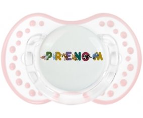 Tétine Prénom ou texte personnalisée alphabet style-32 :Retro-blanc-rose-tendre classique Tétine embout Lovi Dynamic 0/6 mois