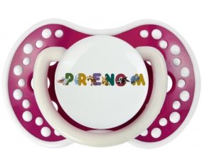 Tétine Prénom ou texte personnalisée alphabet style-32 :Fuchsia phosphorescente Tétine embout Lovi Dynamic 0/6 mois