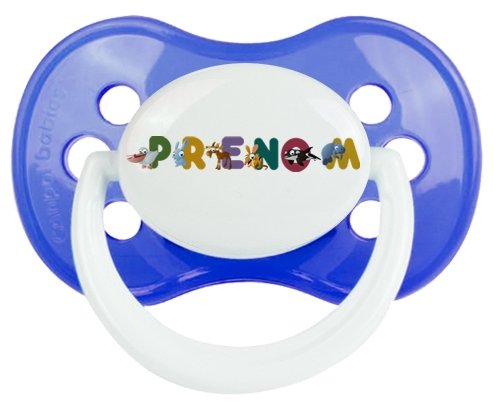 Tétine Prénom ou texte personnalisée alphabet style-32 :Bleu classique Tétine embout anatomique 0/6 mois