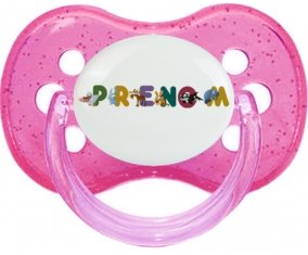 Tétine Prénom ou texte personnalisée alphabet style-32 :Rose à paillette Tétine embout cerise 0/6 mois