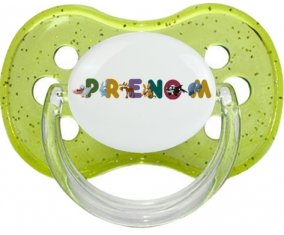 Tétine Prénom ou texte personnalisée alphabet style-32 :Vert à paillette Tétine embout cerise 0/6 mois