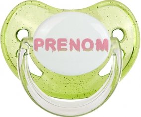 Tétine Prénom ou texte personnalisée alphabet style-33 :Vert à paillette embout physiologique 0/6 mois