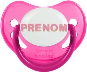 Tétine Prénom ou texte personnalisée alphabet style-33 :Rose phosphorescente embout physiologique 0/6 mois