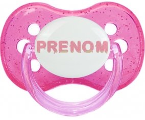 Tétine Prénom ou texte personnalisée alphabet style-33 :Rose à paillette Tétine embout cerise 0/6 mois