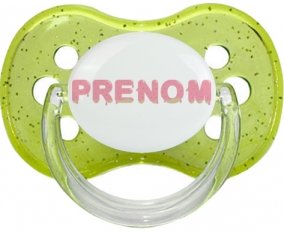 Tétine Prénom ou texte personnalisée alphabet style-33 :Vert à paillette Tétine embout cerise 0/6 mois