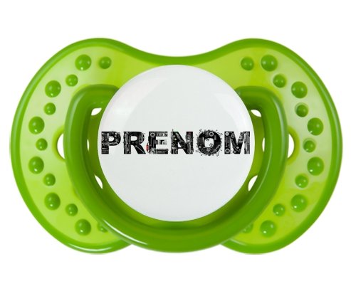 Tétine Prénom ou texte personnalisée alphabet style-34 :Vert classique Tétine embout Lovi Dynamic 0/6 mois