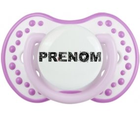 Tétine Prénom ou texte personnalisée alphabet style-34 :Blanc-mauve classique Tétine embout Lovi Dynamic 0/6 mois