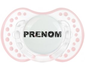 Tétine Prénom ou texte personnalisée alphabet style-34 :Retro-blanc-rose-tendre classique Tétine embout Lovi Dynamic 0/6 mois