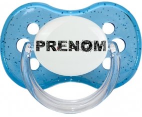 Tétine Prénom ou texte personnalisée alphabet style-34 :Bleu à paillette Tétine embout cerise 0/6 mois