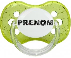 Tétine Prénom ou texte personnalisée alphabet style-34 :Vert à paillette Tétine embout cerise 0/6 mois