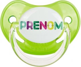 Tétine Prénom ou texte personnalisée alphabet style-35 :Vert classique embout physiologique 0/6 mois