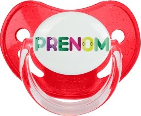 Tétine Prénom ou texte personnalisée alphabet style-35 :Rouge à paillette embout physiologique 0/6 mois