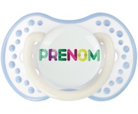 Tétine Prénom ou texte personnalisée alphabet style-35 :Blanc-cyan classique Tétine embout Lovi Dynamic 0/6 mois