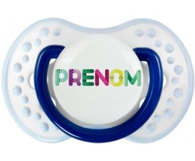 Tétine Prénom ou texte personnalisée alphabet style-35 :Marine-blanc-bleu classique Tétine embout Lovi Dynamic 0/6 mois