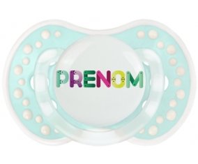 Tétine Prénom ou texte personnalisée alphabet style-35 :Retro-turquoise-lagon classique Tétine embout Lovi Dynamic 0/6 mois