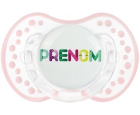 Tétine Prénom ou texte personnalisée alphabet style-35 :Retro-blanc-rose-tendre classique Tétine embout Lovi Dynamic 0/6 mois
