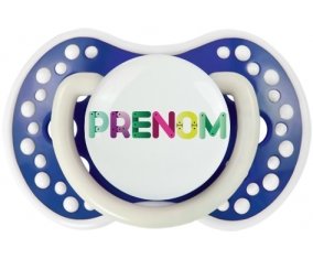 Tétine Prénom ou texte personnalisée alphabet style-35 :Bleu-marine phosphorescente Tétine embout Lovi Dynamic 0/6 mois